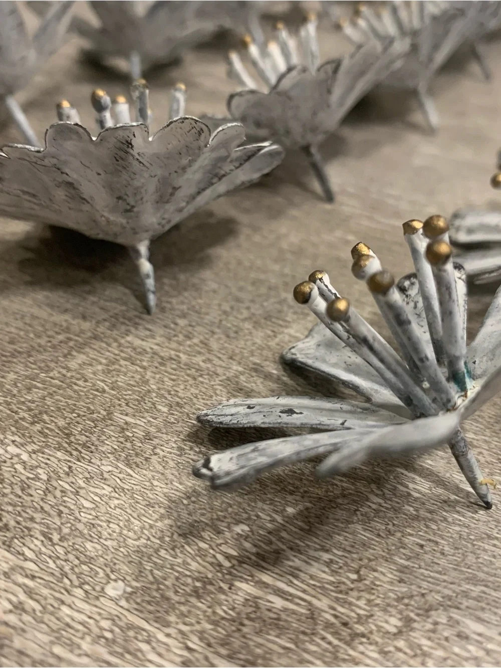 Gray Metal Decorative Pins with Subtle Gold Accents —- 3 designs for 18 in total